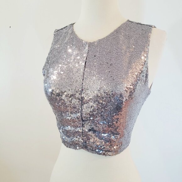 Forever 21 Silver Gray Sequin Crop Top - Picture 2 of 12